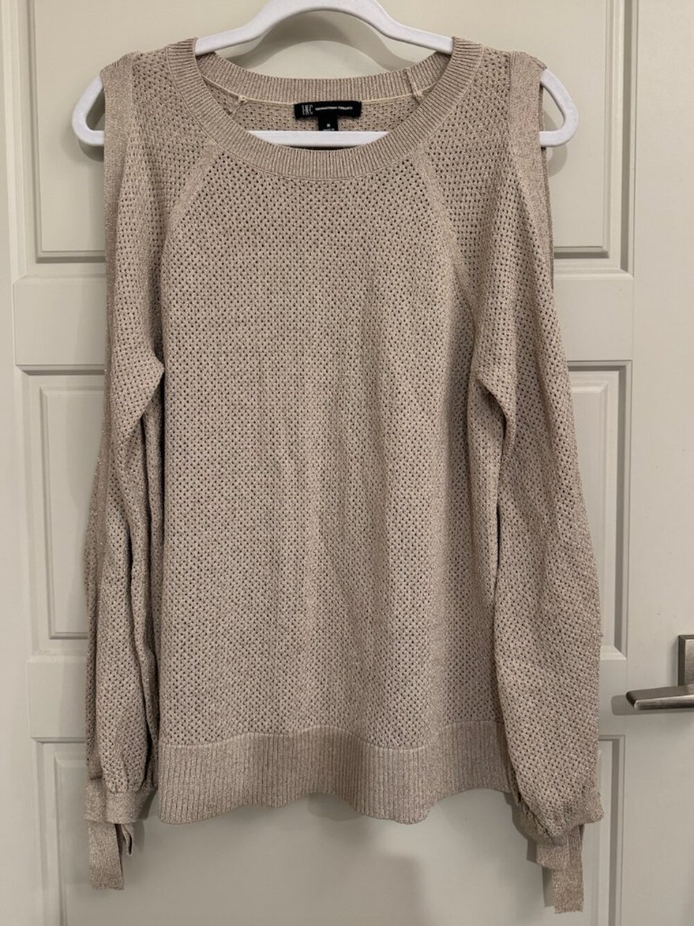 INC International Concepts Shoulder Ct Out Shimmer Long Sleeve Top | size M